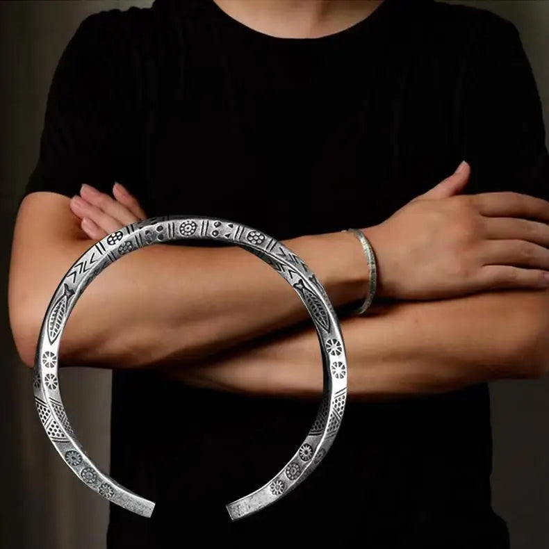 Silberfarbenes Feder-Manschettenarmband für Männer und Frauen, Vintage-verstellbares Armband, Armreif, Modeschmuck