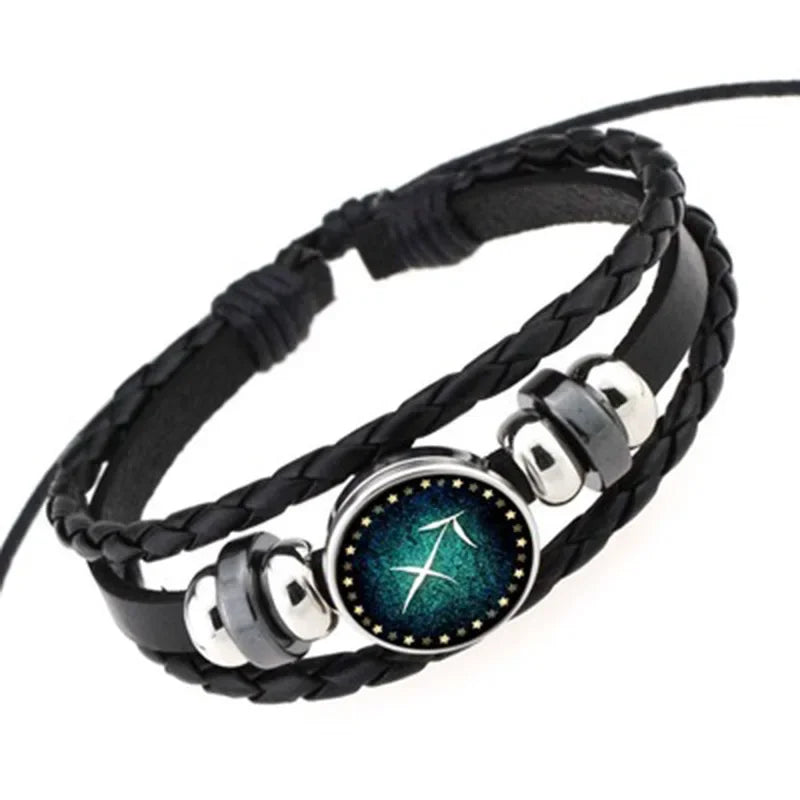 Mehr schicht iges Leder armband 12 Sternbild Sternzeichen Herren Damen geflochtene Armbänder Leo Skorpion Jungfrau Schmuck