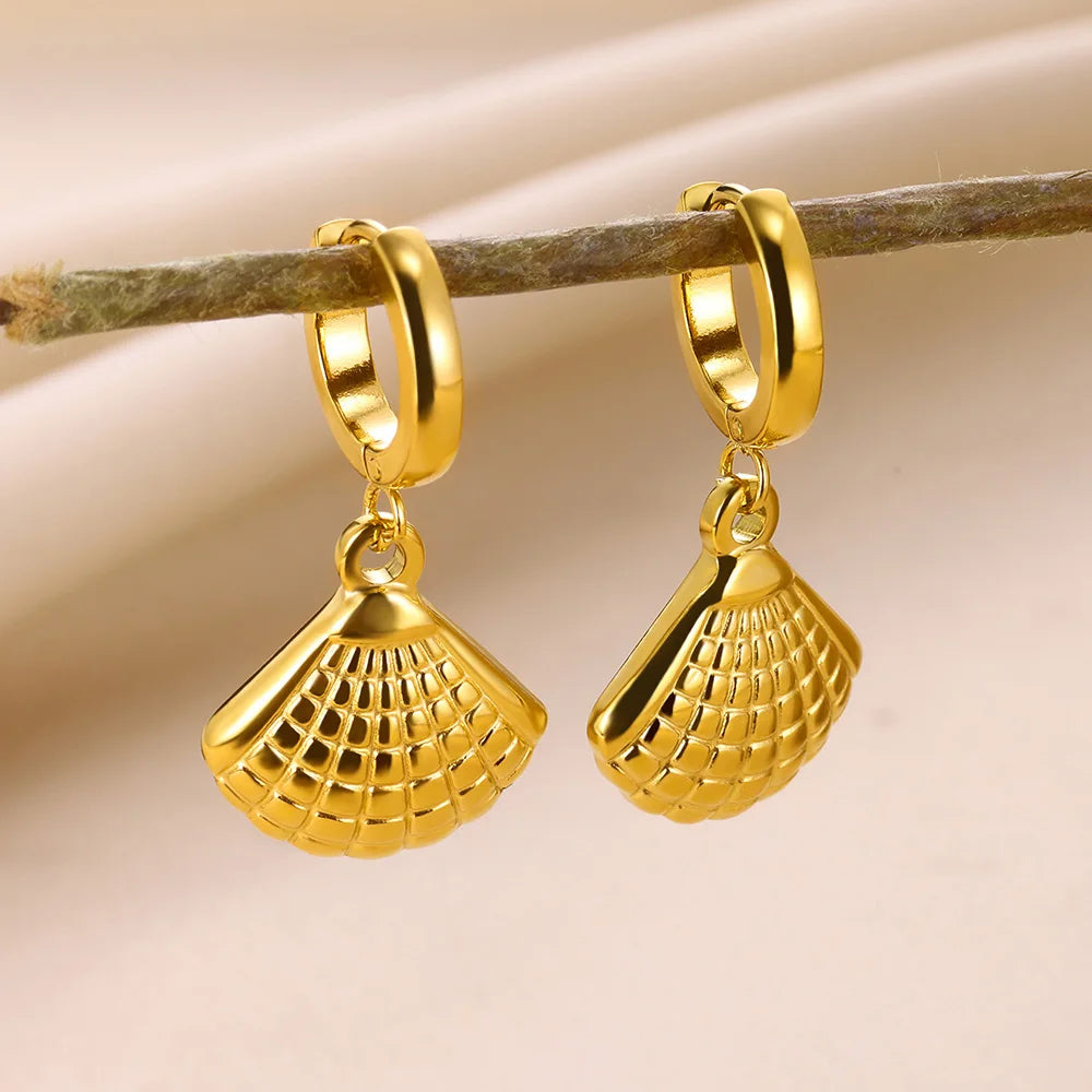 Vintage Seestern Shell Creolen Für Frauen Gold Farbe Edelstahl Ozean Shell Ohrring Wasserdicht Hochzeit Schmuck Geschenk