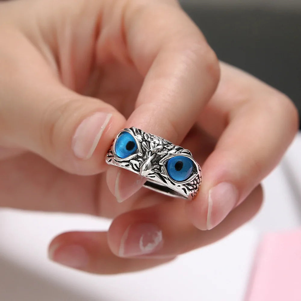 Neue Vintage Böse Augen Eule Ringe für Frauen Männer Liebhaber Paar Anillos Rock Offen Einstellbar Kreative Übertrieben Weihnachten Schmuck