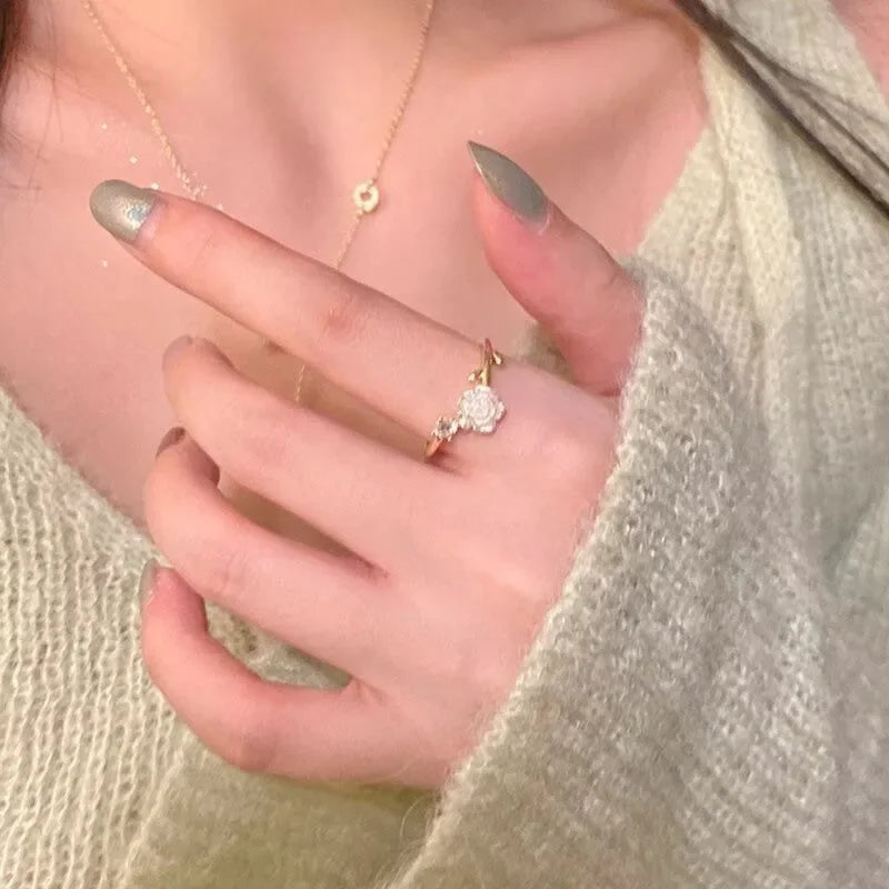 Zirkonia Rose Kirschblüte Tulpe Luxus Zirkon Blume Öffnung Ringe für Frauen Kubisch Einstellbare Finger Ring Hochzeit Schmuck