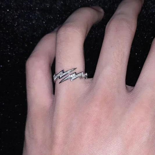 Alemitut Saison Ж Diego Nadal Nadal Punk Hip Hop Silber Farbe Blitz Offene Ringe Für Männer Frauen Mode Schmuck Geschenk Kreative Einstellbare Ring
