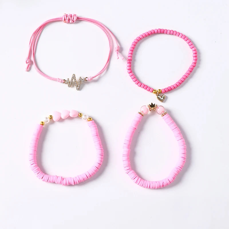 Hallo Mann 4 teile/satz rosa Serie niedlichen Krone Herz Blitz Armband Frau Geschenke beliebte Zubehör böhmischen handgemachten Set Großhandel