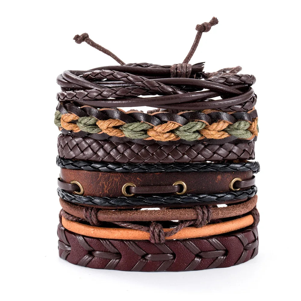 Mode Armband Viking Armband für Männer Hand Armbänder gewebt Schädel Hand Schmuck verstellbare Leder Set Viking Mann Armband