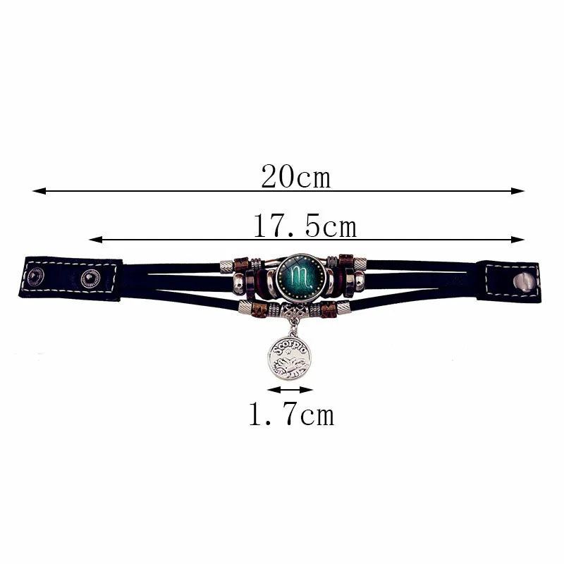 Sternenhimmel Sternzeichen Leuchtendes Lederarmband Mehrschichtiges Perlenleder Herren Schnappverschluss Damen Armband Freundschaftsarmbänder