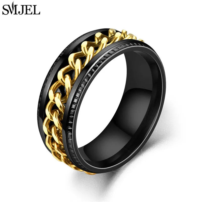 Coole Edelstahl Drehbare Kette Herren Ring Multifunktionale Mode 8mm Fidget Spinner Ringe Paar Schmuck bague homme 2025