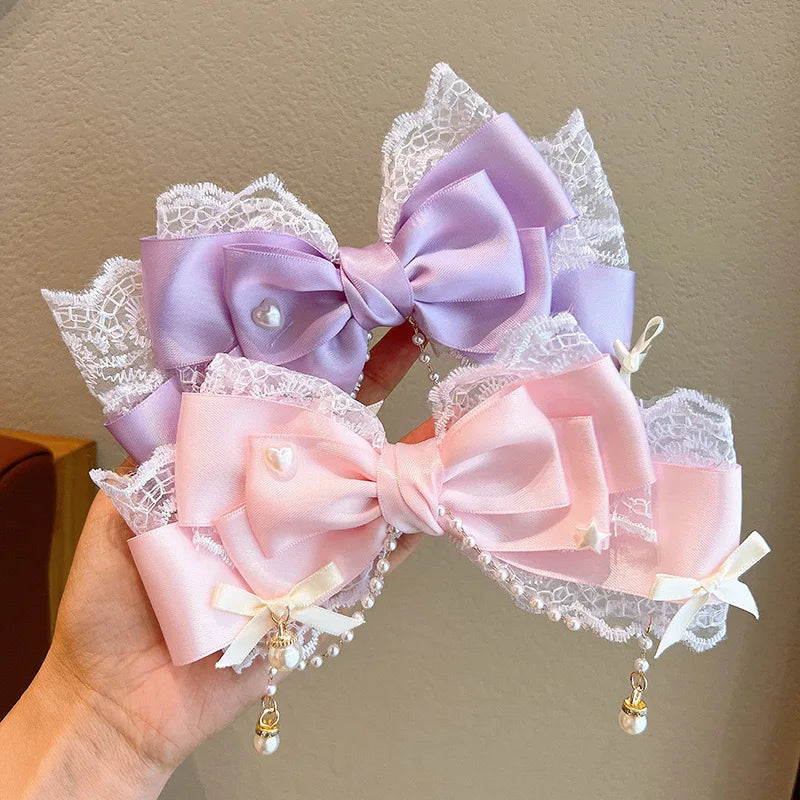 Lolita Mädchen Schleife Haarspangen Kopfbedeckung Haarnadeln Haarschmuck Rosa Klaue Haarspange Sweetg Stil Kawaii Haarschmuck JK Clips