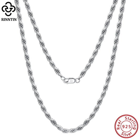 Rinntin Luxus-Halskette aus 925er-Sterlingsilber mit Diamantschliff für Herren und Damen, modischer italienischer Silber-Halskette, Schmuck SC29