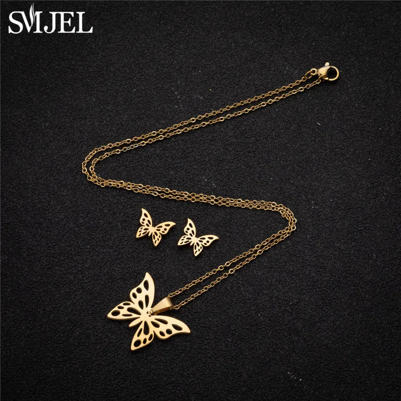 Korea Stil Edelstahl Schmetterling Schmuck Sets für Frauen Cartoon Biene Insekt Anhänger Halskette Mädchen Sommer Strand Hochzeit Geschenk