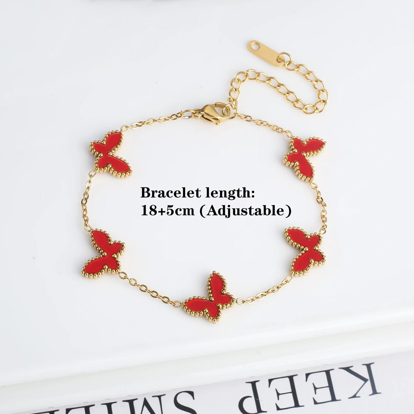 Hochwertiges, vergoldetes Edelstahl-Armband mit Schmetterlings-Insekten, klassisch für Damen und Mädchen, modisch, Party, Hochzeit, Schmuck, Kleeblatt