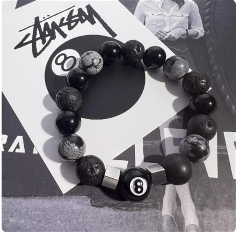 Billard schwarze Kugel 8 Perlen Armband Männer Frauen handgemachte Perlen elastische Armbänder männlich Hip Hop Rock Grunge Schmuck Zubehör