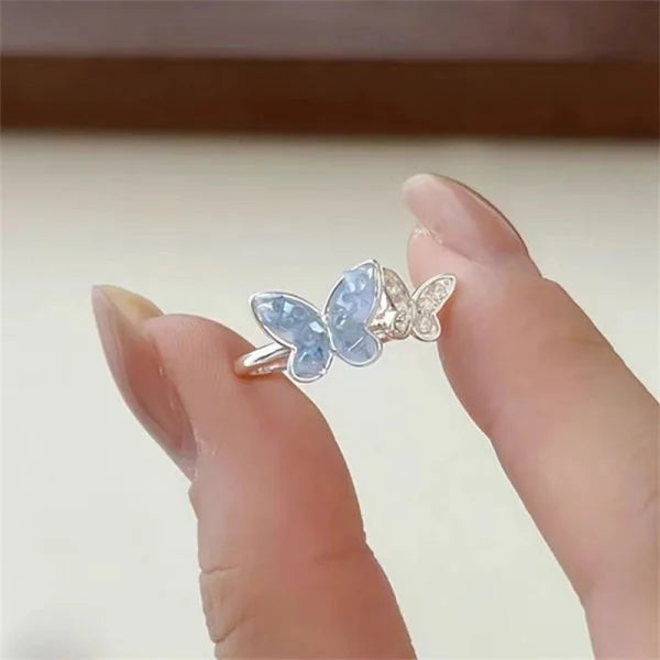 Mode Silber Farbe Kristall Schmetterling Schmuck Set Einstellbare Armband Ohrringe Halskette Ring für Frauen Handgemachte Neue Jahr Geschenk