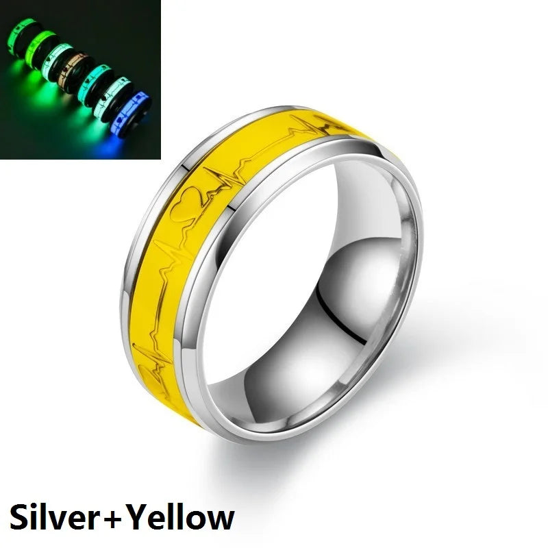 Leuchtende Edelstahl-Liebesherz-Paarringe, die im Dunkeln leuchten, fluoreszierende Anillos, Ehering, Fingerringe, Zubehör