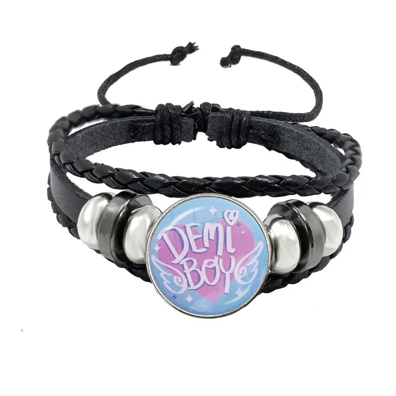 LGBT Schwarz Weave Leder Armband Bi Stolz Glas Cabochon Homosexuell Stolz Regenbogen Flagge Foto Armreif Schmuck Für Frauen Männer Liebhaber geschenk