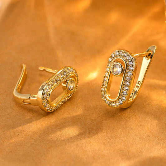 Frauen Mädchen Geometrische Trendy Creolen, Büroklammer Form Metall Ohrringe Bling AAA Zirkonia Stein Party Schmuck Huggies