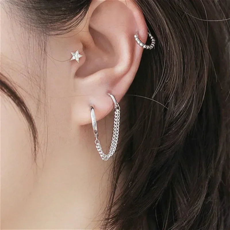 Punk Coole Zwei Loch Piercing Ohrringe Gold Silber Farbe Lange Quaste Kette Tropfen Ohrringe für Frauen Mode Schmuck Geschenke Koreanische