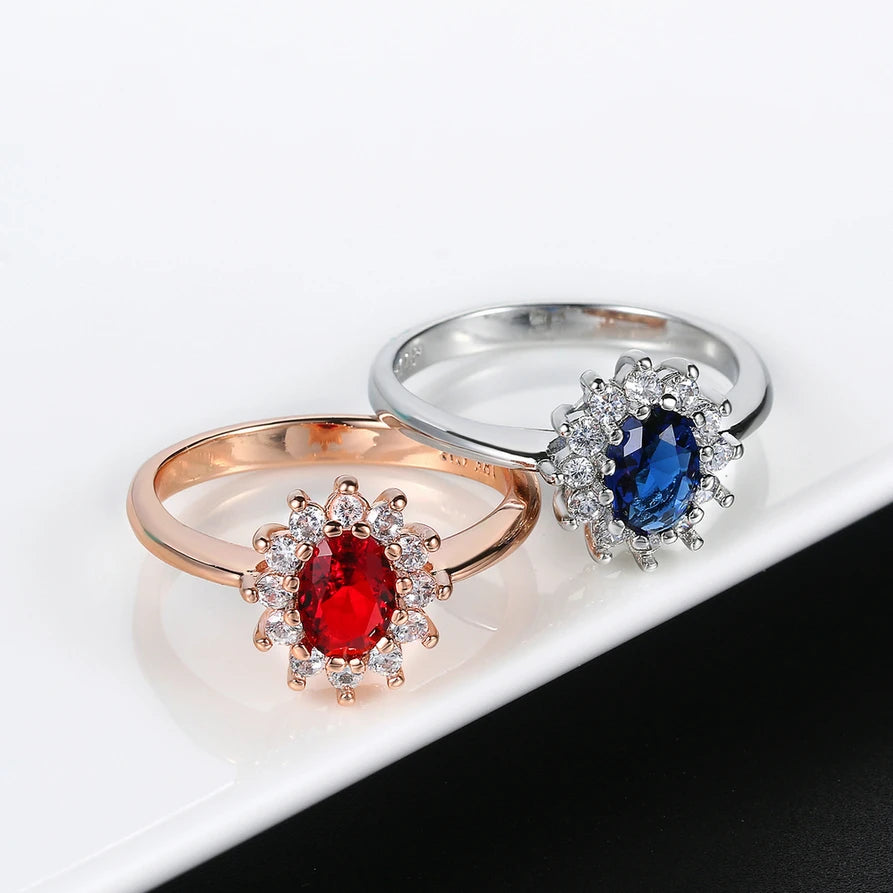 Prinzessin Kate Ringe Für Frauen Blau Kristall Hochzeit Engagement Braut Versprechen Ehe Ring Für Braut Weibliche Mode-Schmuck R076