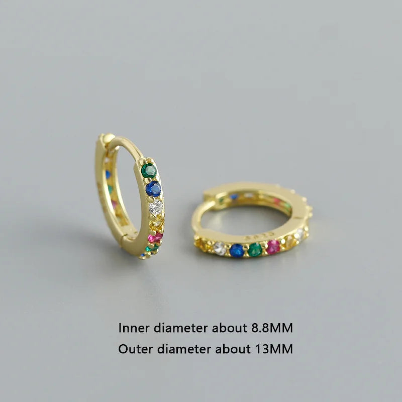 WANTME 925 Sterling Silber Einfache Farbe Zirkon Huggies 8,8mm Ohr Creolen für Frauen Mode Überzogene 18 k Gold Charms schmuck