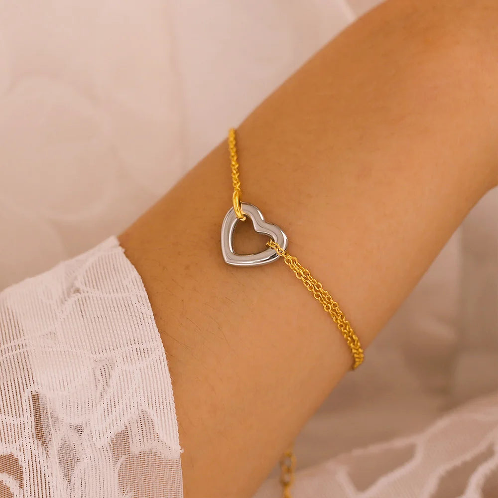 Silberfarbene Herz armbänder für Frauen Männer Edelstahl vergoldet dünne Kette Armband Paar Armreifen wasserdichten Schmuck