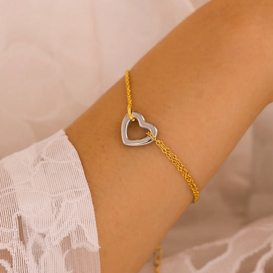 Silberfarbene Herz armbänder für Frauen Männer Edelstahl vergoldet dünne Kette Armband Paar Armreifen wasserdichten Schmuck