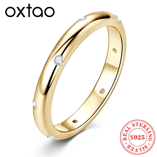 OXTAO Runder Moissanit-Ring, 925er-Sterlingsilber, D-Farbe, funkelnder Ewigkeitsring, Hochzeit, Verlobungsringe für Frauen, GRA-zertifiziert