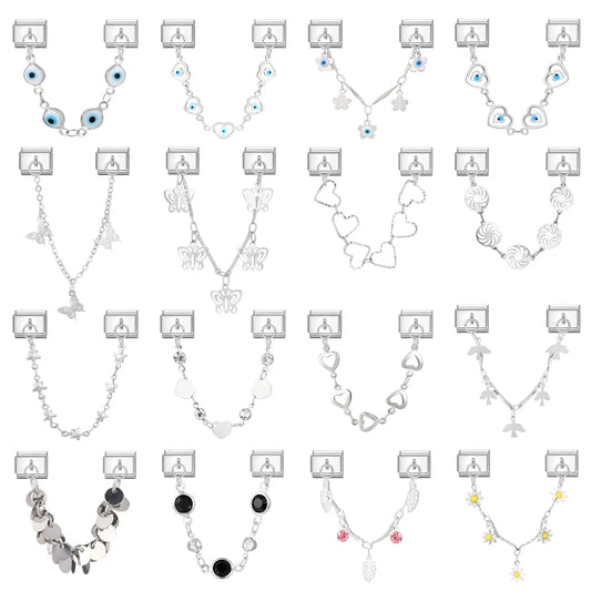 Neue Vintage Glitzer Sonne Blume Tulpe Schmetterling Liebe italienische Charm Links passen 9MM Edelstahl Armband Mädchen DIY machen Geschenk