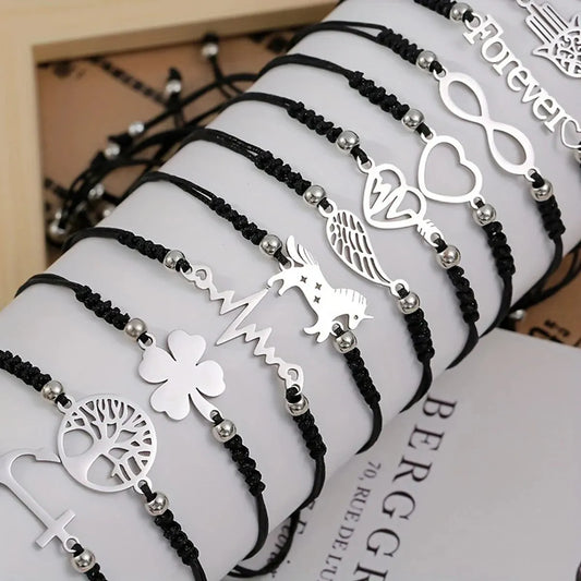 12 Stück/Set stilvolles geflochtenes Edelstahl-Charm-Armband für Männer – perfekt für den täglichen Gebrauch und das Geschenk an Familie und Freunde