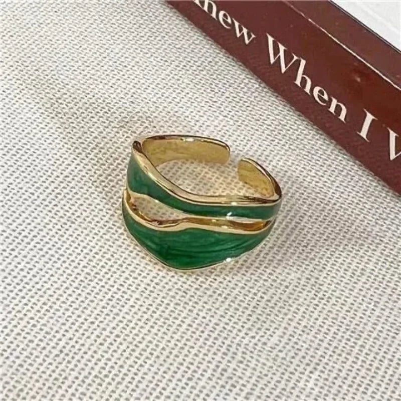 Retro Gold Farbe Doppel Öl Tropf Offene Ringe für Frauen Luxus Unregelmäßige Einstellbare Finger Ring 2025, Neue Trendy Hochzeit Schmuck