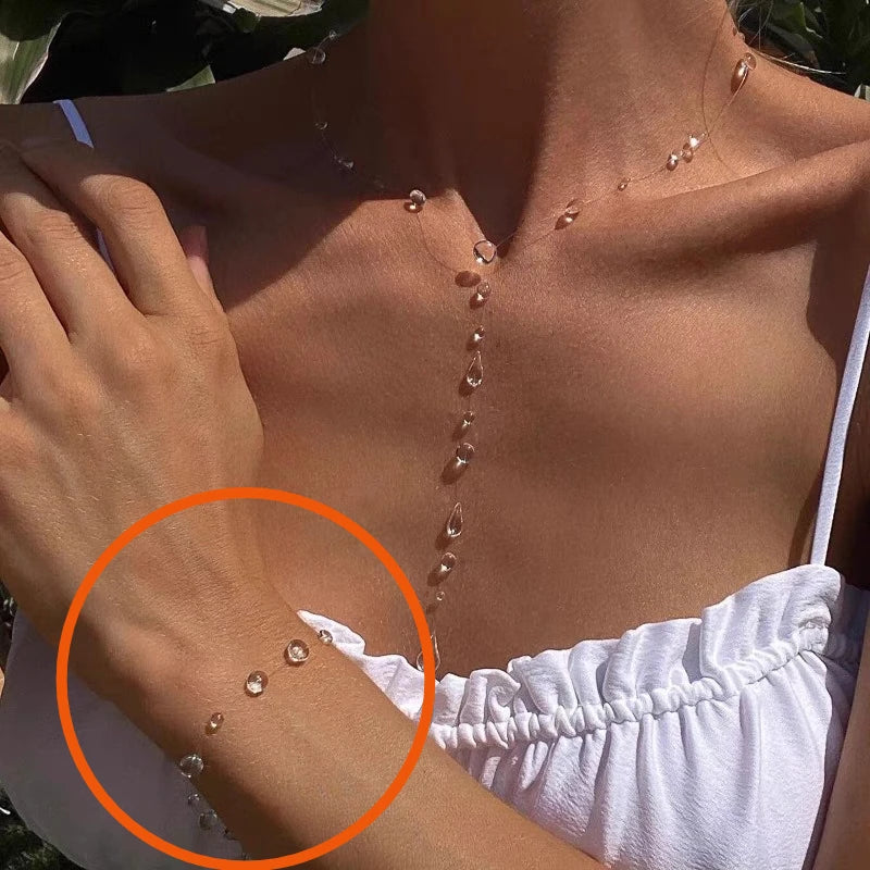 Handgefertigtes Tau-Regen-Ohrringe, Armband, Halskette, Schmuckset für Frauen, Teenager, Mädchen, Mutter, Kristall, Hochzeit, Party, Schmuck, Geschenke für Sie