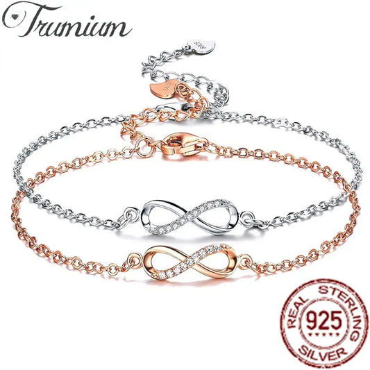 Trumium S925 Sterling Silber endlose Liebe Unendlichkeit Frauen Armbänder verstellbaren Charme 8 Symbol Armband für Mädchen Geschenke Schmuck