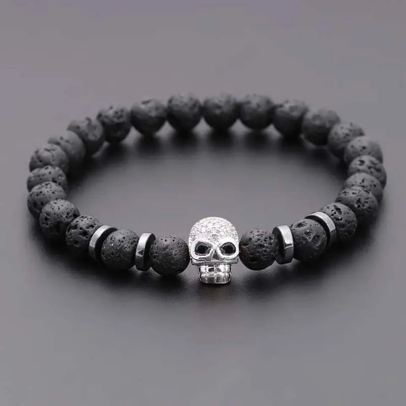 Schwarzes Auge Totenkopf Hämatit Perlenarmband Männer klassische handgemachte 8mm Lavastein Charm Armband für Männer Schmuck Geschenk
