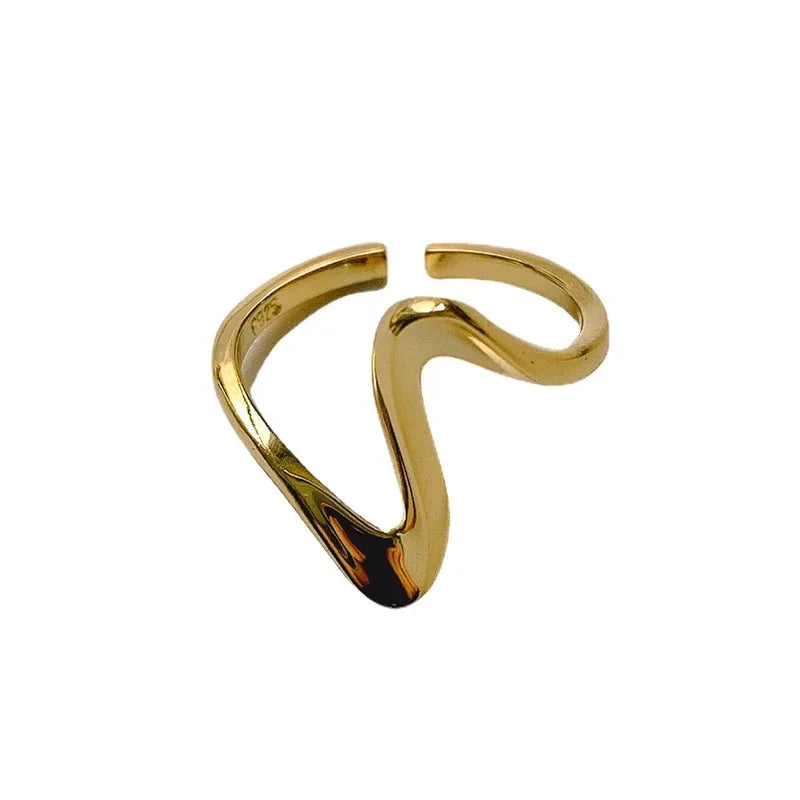 Vintage geometrische Wellenringe für Frauen, Edelstahl, goldfarben, verstellbarer Rockring, ästhetischer Hochzeitsschmuck, Geschenk, Bijoux