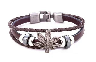 Neue Mode Punk Leder Widerstehen Müdigkeit Armband für Männer Vintage Blatt Form Charme Armreifen Geschenk für Mann Großhandel Groß