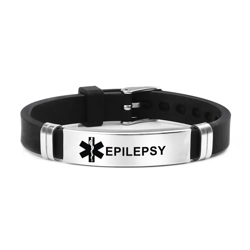 Edelstahl Gravierbare Medizinische Alarm Armbänder Diabetes Epilepsie Alzheimer Allergie Frauen Männer Silikon Armband Schmuck