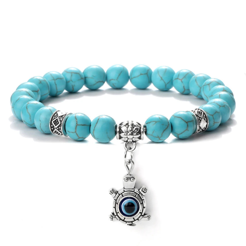Natürliche blaue Türkis Stein Perlen Armbänder für Frauen türkische böse Blick Energie Perlen Armbänder türkischen Mann Schmuck Freund Geschenke