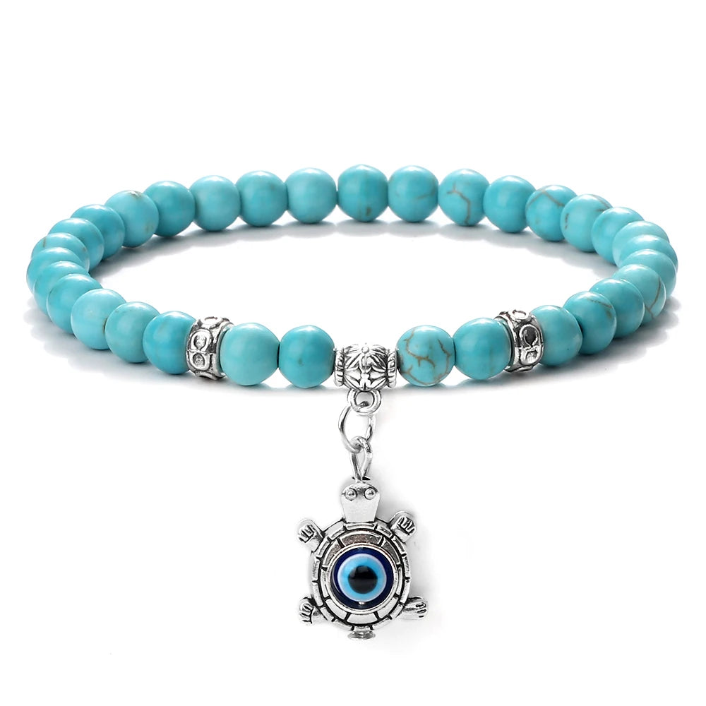 Natürliche blaue Türkis Stein Perlen Armbänder für Frauen türkische böse Blick Energie Perlen Armbänder türkischen Mann Schmuck Freund Geschenke