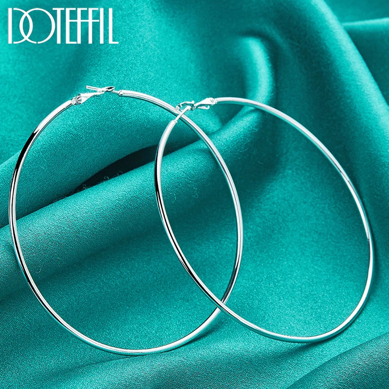 DOTEFFIL 50/60/70/80mm 925 Sterling Silber Glatte Runde Kreis Creolen Für Frauen Mode Charme engagement Hochzeit Schmuck