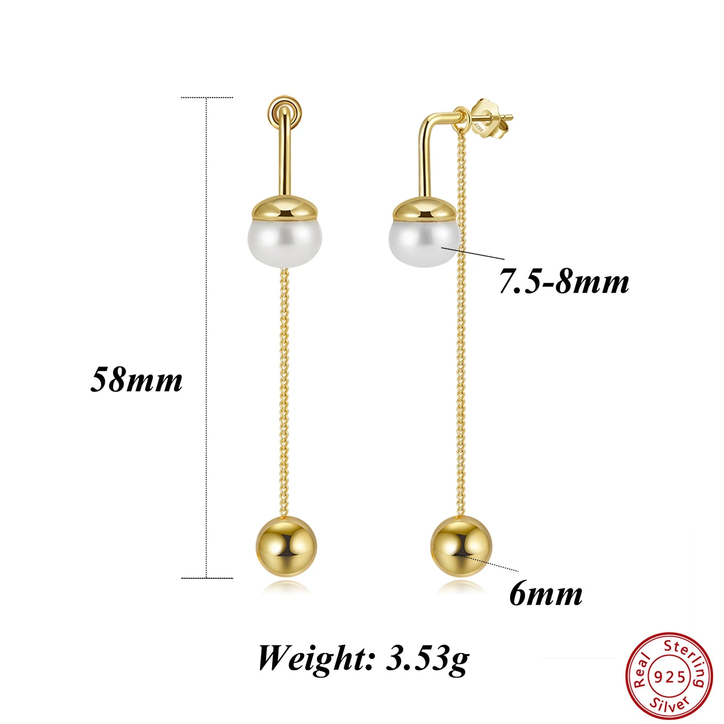 ORSA JEWELS Ohrhänger aus 925er-Sterlingsilber, natürliche Süßwasserperle, Strang und Perlen, Kugelornament, Quasten-Stil, Geschenk GPE 124