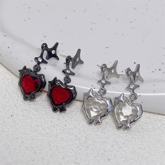 Y2K Goth Flüssigkeit Herz Kreuz Stern Anhänger Ohrringe Frauen Rot Zirkon Liebe Baumeln Ohrring Gothic Unregelmäßige Quaste Ohrringe Schmuck