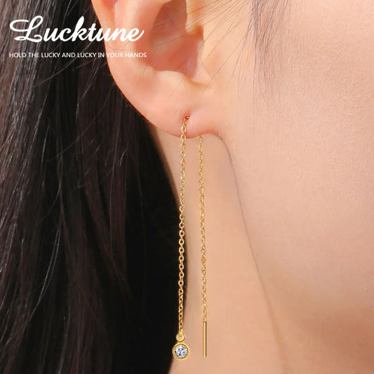 Lucktune Goldfarbene Kette, lange Quaste, Tropfenohrlinie, Edelstahl, Zirkon-Ohrringe für Frauen, Schmuck, Hochzeitsgeschenke, 2025, neu
