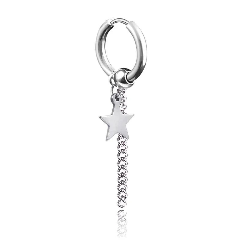 Geometrie Unisex Titan Edelstahl Drop Creolen chinesische Charakter Quaste Kette Mann Stern Kreuz Drachen feder