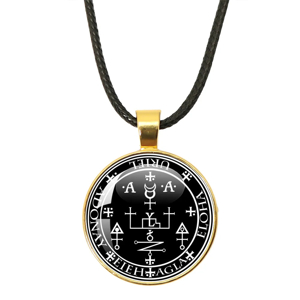 Siegel der sieben Erzengel Medaille Leder Seil Halskette Michael Raziel Uriel Gabriel Anhänger Rune Halskette Schutz Amulett Geschenke