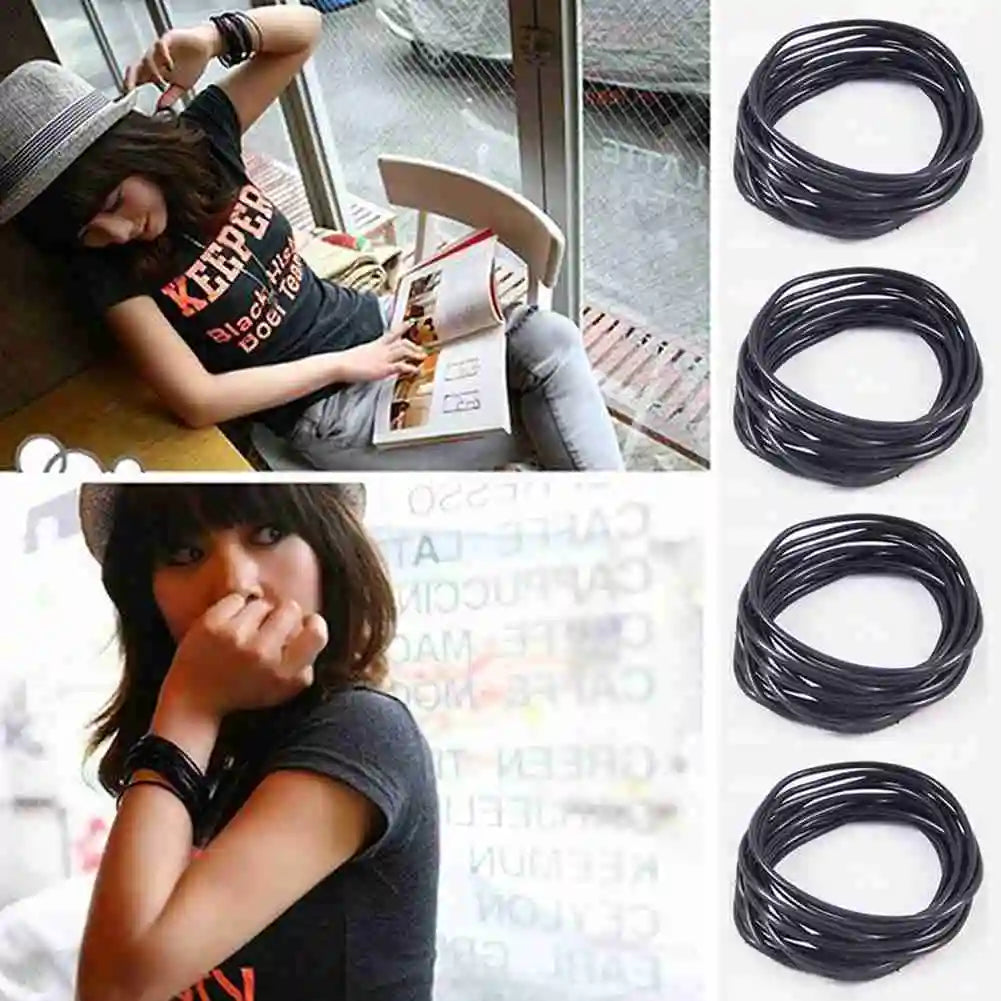 10 Stück schwarze Silikon dünne Armbänder Sport Mode Armband Gummiringe Haarringe Gummibänder Männer Frauen Zubehör