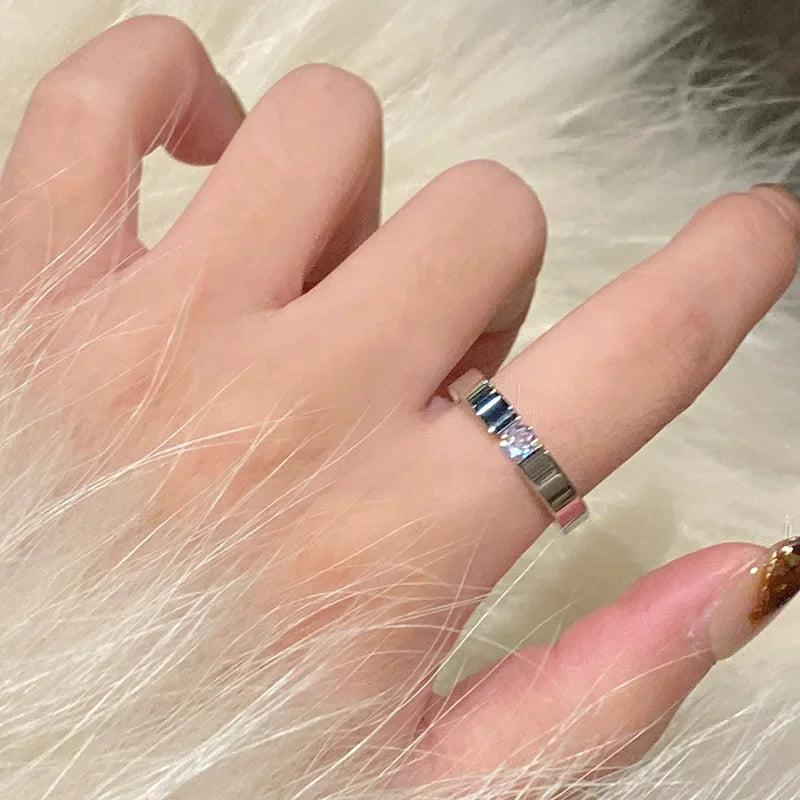 Titanstahlringe für Frauen, minimalistischer silberfarbener Zirkonring für Männer, Mode, Verlobung, Hochzeit, Schmuck, Geschenke, Anillos Alem
