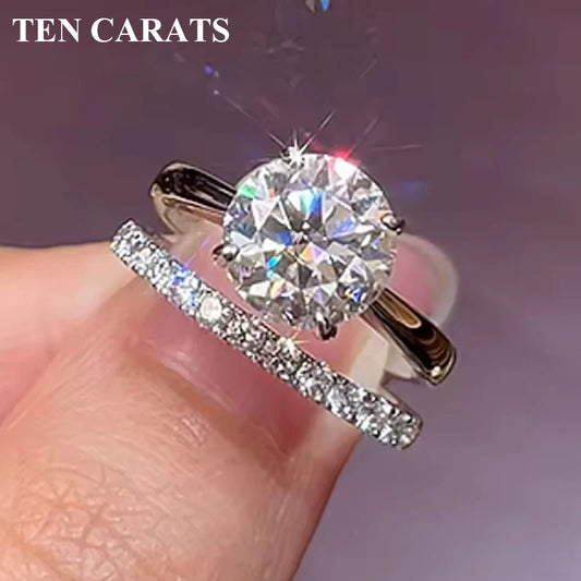 TEN CARATS 1CT-2CTGRA zertifizierter Moissanit-Ehering für Damen, S925-Sterlingsilber, Verlobungsmode, klassischer Schmuck
