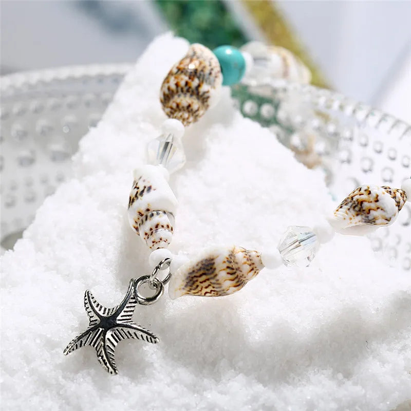 Modyle Vintage Silber Farbe Perlen Seestern Fußkettchen Für Frauen Handgemachte Perlen Knöchel Armband Sommer Strand Fuß Schmuck