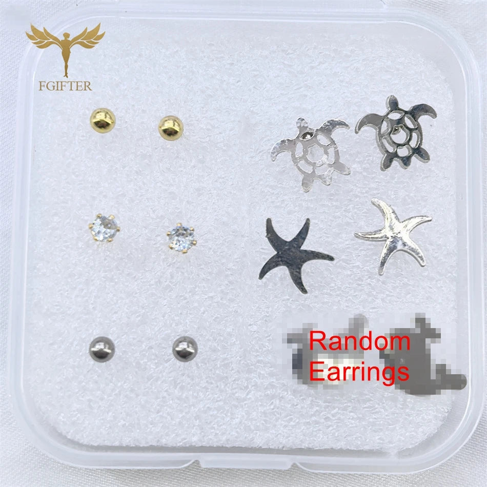 6-teiliges süßes Meeresschildkröten-Seestern-Wal-Ozean-Tier-Ohrring-Set aus Edelstahl, Ohrstecker, Modeschmuck, Mädchen-Geschenke