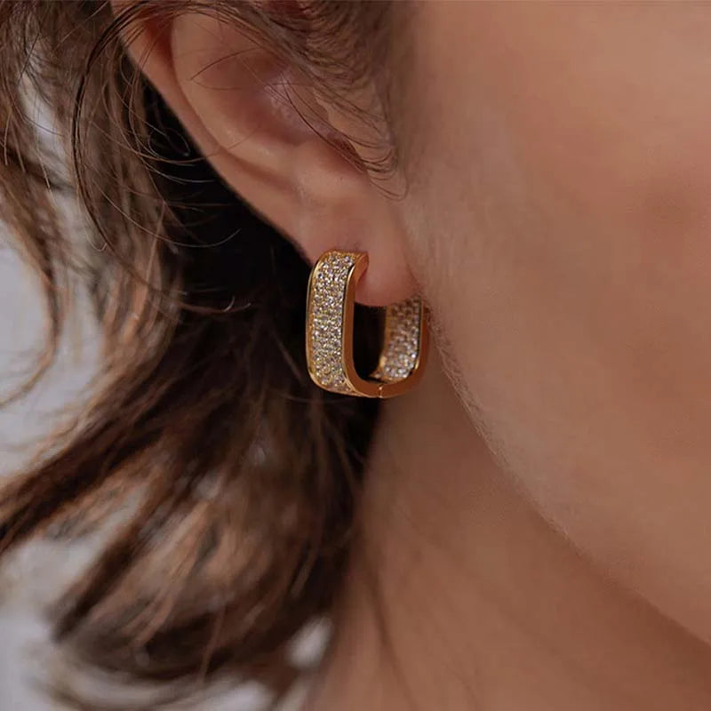 Edelstahl Gold Silber Farbe Quadratische Creolen für Frauen Luxus Glänzende CZ Zirkon Geometrische Ohrringe Hochzeit Schmuck