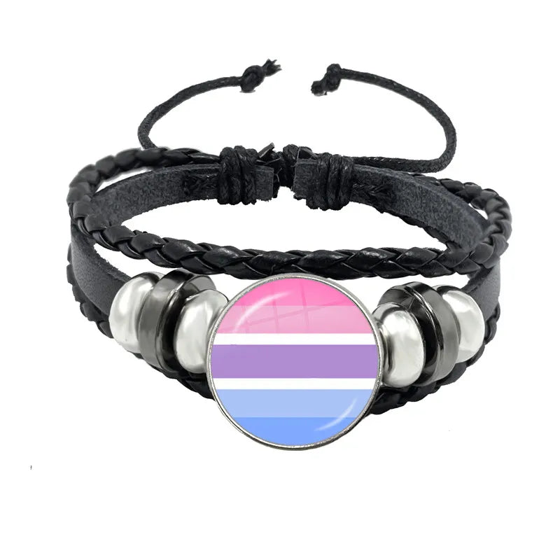 LGBT Schwarz Weave Leder Armband Bi Stolz Glas Cabochon Homosexuell Stolz Regenbogen Flagge Foto Armreif Schmuck Für Frauen Männer Liebhaber geschenk