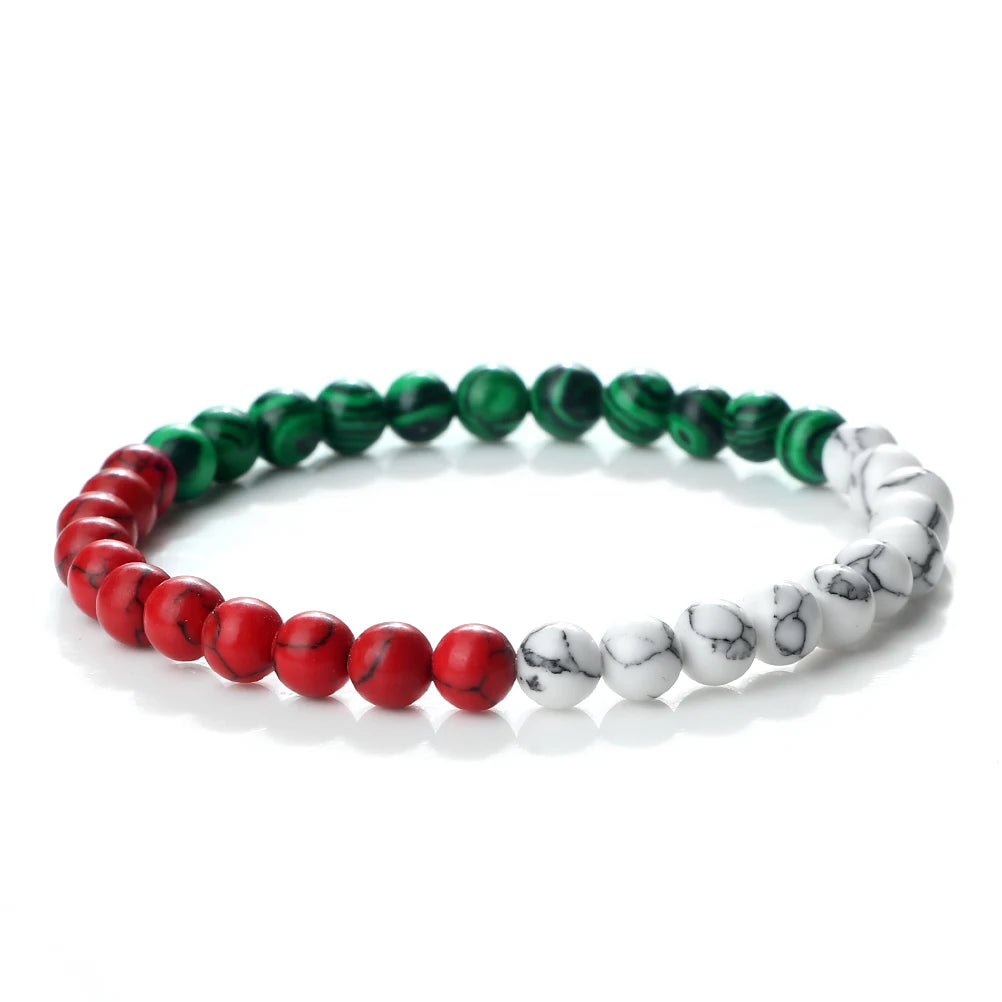 Klassisches Naturstein-Armband mit Palästina-Flagge, für Männer und Frauen, Nationalflagge, Perlenarmband, Weihnachtsgebetsperlen, Anbetung, Schmuck, Geschenk
